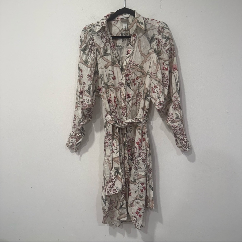 Johanna Ortiz x H&M White Orchid Floral Linen Shirt Dress XS - Picture 2 of 9
